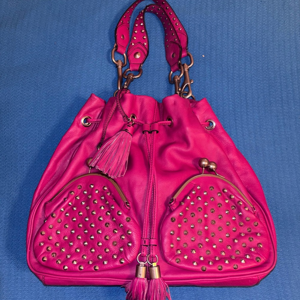 Betsy Johnson Drawstring Kiss Locked Fuschia Handbag